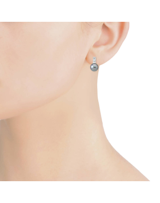 Ohrringe Selene silber mit grauer 8 mm Perle und Zirkonias