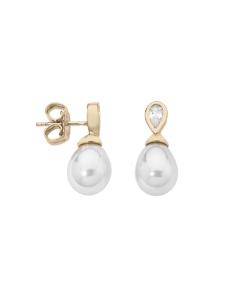 Earrings Auva gold plated with 8mm tear white pearl and zircons