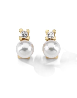 Gold plated Selene earrings with 8mm white pearl and zircons