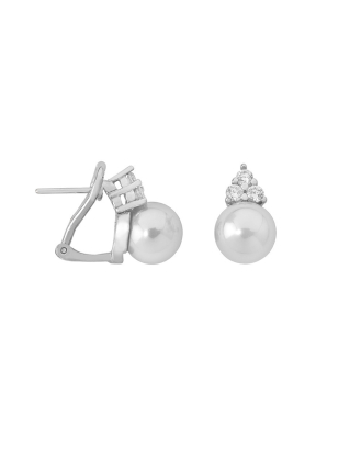 Earrings Ceres silver with 10mm white pearl and zircons