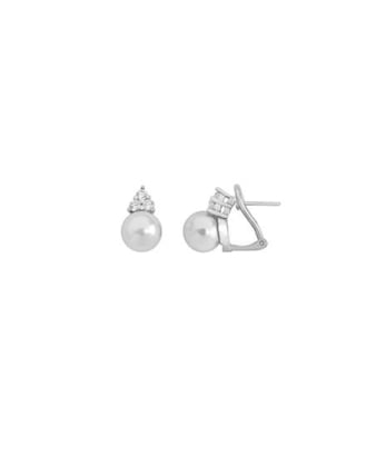 Earrings Selene silver with 10mm white pearl and zircons