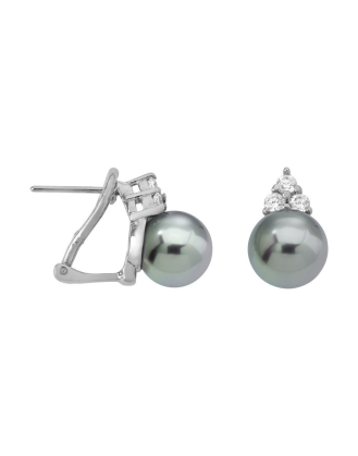 Earrings Ceres silver with 10mm gray pearl and zircons