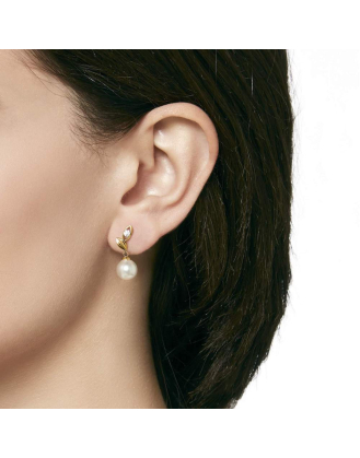 Ohrringe Selene aus vergoldetem Silber mit weisser Perle 8 mm und Zirkonias