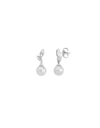 Earrings Selene silver with 8mm white pearl and zircons