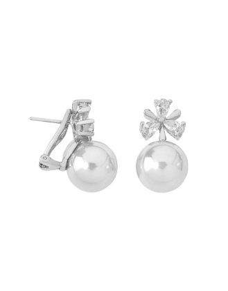 Earrings Venus silver with 12mm white pearl and zircons