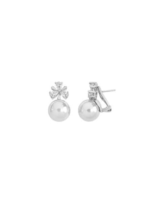Earrings Venus silver with 12mm white pearl and zircons