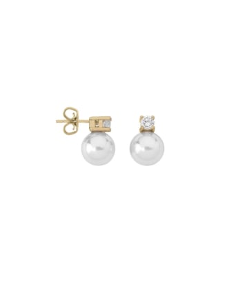 Gold plated earrings Selene with 10mm white pearl and zircons