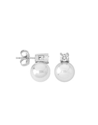 Silver earrings Selene with 10mm white pearl and zircons