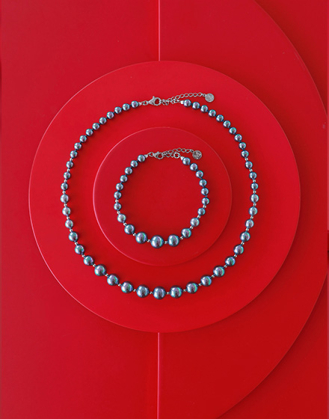 Silver necklace Lyra 6/10mm gray pearls 43cm