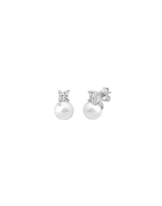 Earrings Selene silver with 10mm white pearl and zircons