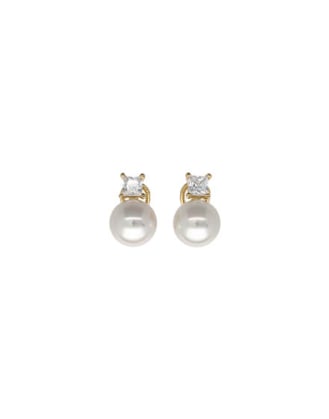 Golden silver earrings Selene with 12mm white pearl and zircons