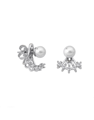 Earrings Mood silver with 6mm white pearl and zircons