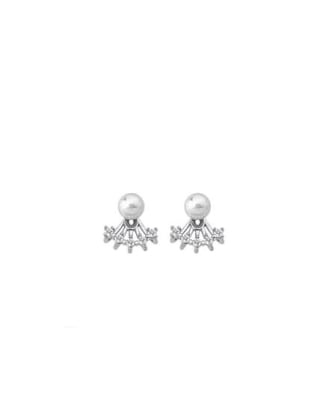 Earrings Mood silver with 6mm white pearl and zircons