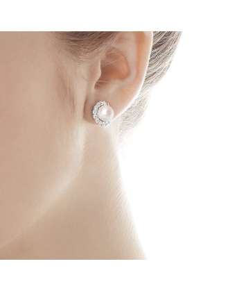Ohrringe Mood silber mit weisser Perle 8 mm und Zirkonias