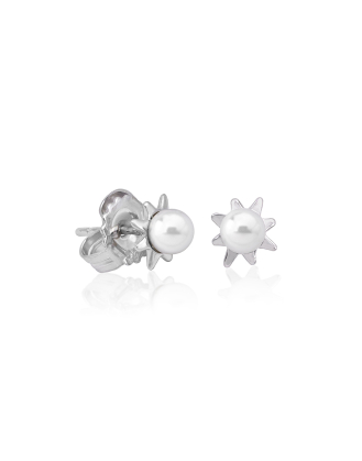 Pendientes Cies plata mini flor con perla blanca 4mm