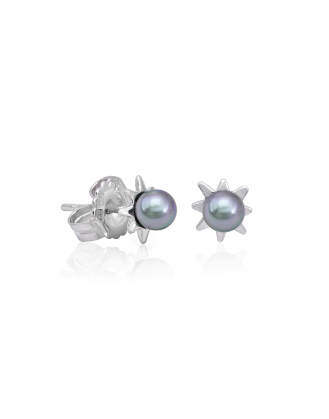 Pendientes Cies plata mini flor con perla gris 4mm