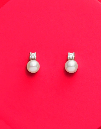 Pendientes Cies en plata con perla blanca de 4mm y circonitas Majorica, Majorica pearl and zircons earrgins