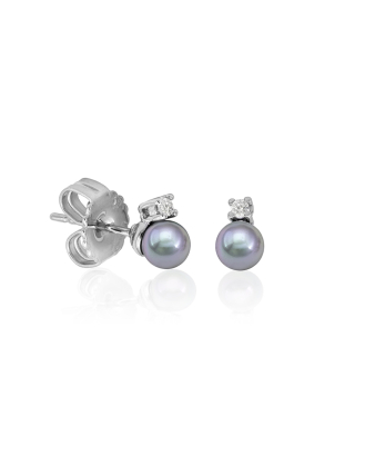 Earrings Cies silver with 4mm gray pearl and zircons