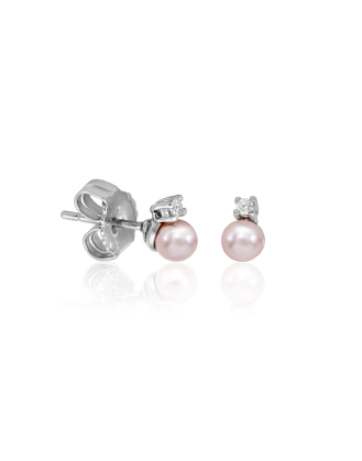 Earrings Cies silver with 4mm pink pearl and zircons