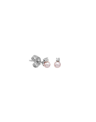 Pendientes Cies plata con perla rosa 4mm y circonitas