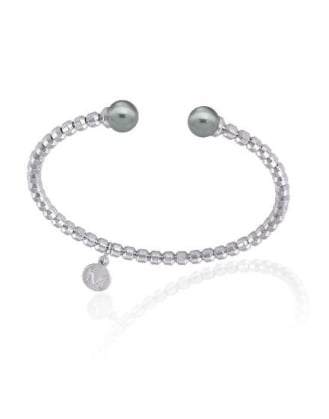 Steifes Armband Carmen Edelstahl mit grauen Perlen