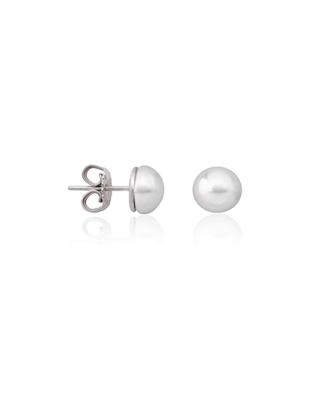 Pendientes plata con perla mabé blanca 8mm