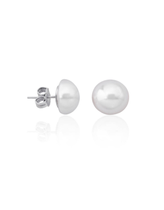 Pendientes de perlas mabé en plata con perla blanca 12mm majorica