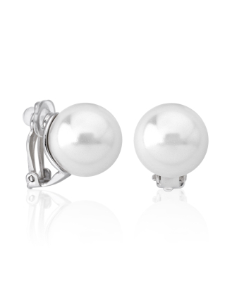 Earrings Lyra silver with 14mm white round pearl