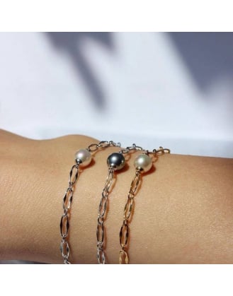 Glieder-Armband Cies silber mit weisser Perle