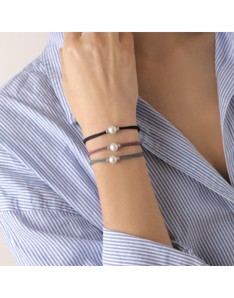 Adjustable grey stretch Sifnos bracelet with pearl