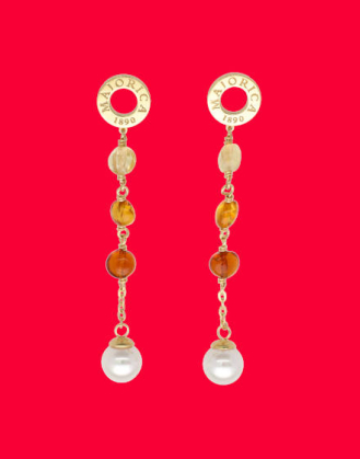 Pendientes largo con perla y cristal de murano Majorica, majorica long earrings with pearl and murano glass