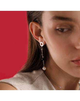 Algaida silver long earrings with pearl and black Murano glass