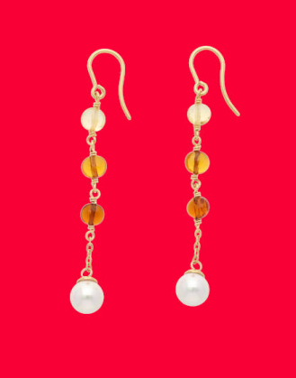 Pendientes largos de gancho con perla Majorica y cristal de murano, majorica long earrings with pearl and murano glass