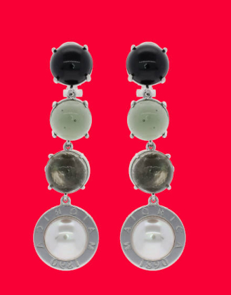 Pendientes de perlas Majorica y cristal de murano negro