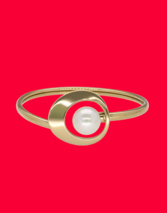 Pulsera de acero dorada con perla blanca Majorica, Majorica white pearl bracelet gold steel
