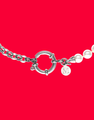 Kette Ibiza Edelstahl und Perlen, 70 cm Länge