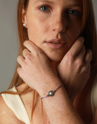 Braided Lipari bracelet in lilac with a half-pearl