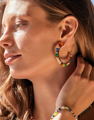 Tutti Frutti gold hoop earrings with multicoloured agates