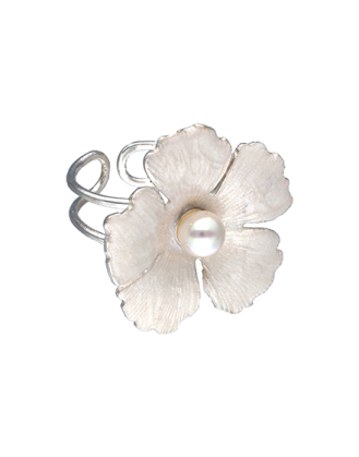 Anillo novia Santorini Bianco con flor grande nacarada y perla redonda 992