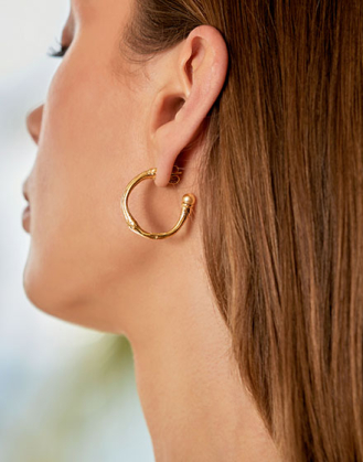Golden Bamboo hoop earrings with champagne pearls