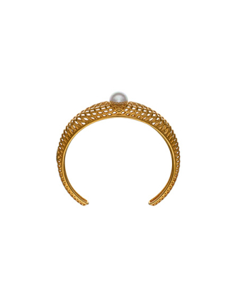 Openwork Etna large bangle in gold-plated silver with white Majorica Pearl