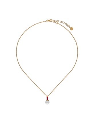 Collar dorado Selene con perla y circonita rojo rubí