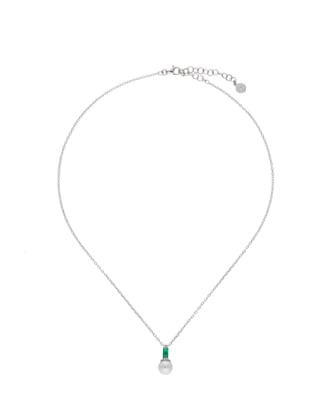 Collar Selene plata con perla y circonita verde esmeralda