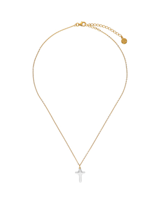 Collar de plata dorada cruz de perla comunión