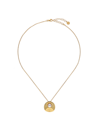 Inox Steel Le Palm white pearl gold-plated steel necklace  | Majorica Pearls