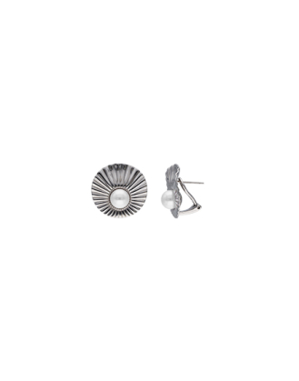 Inox Steel Le Palm pearl steel earrings with omega clasp | Majorica Pearls