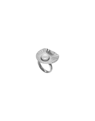 Anillo Le Palm grande en acero con perla blanca en Inox Steel | Perlas Majorica