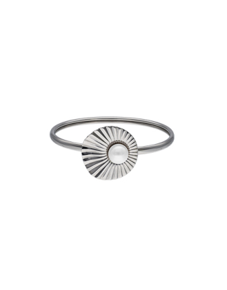 Inox Steel Rigid Le Palm steel bracelet with a white pearl | Majorica Pearls