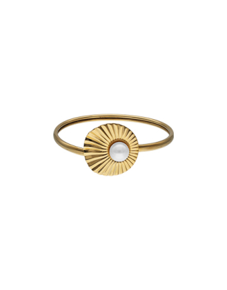 Inox Steel Rigid Le Palm gold-steel bracelet with a white pearl | Majorica Pearls