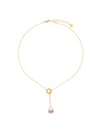 Gold plated Luar chain necklace with ruby red gradient baroque pearl | Majorica Pearls